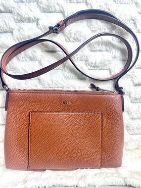 RLL Ralph Lauren (RLL) crossbody in Cognac with beautiful Red interior. PERFECT